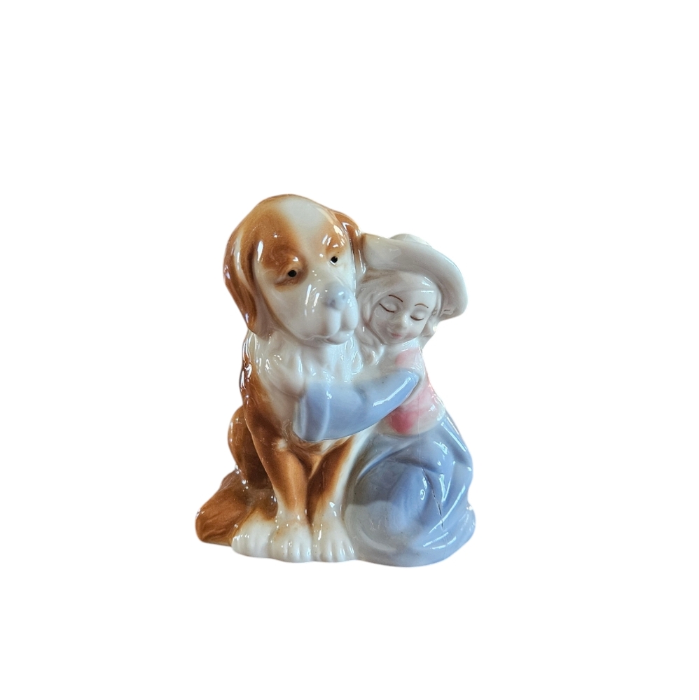 VINTAGE Girl and Dog  Porcelain